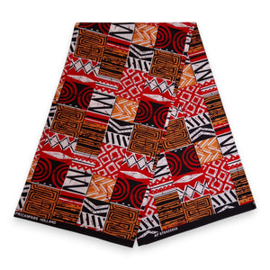 Afrikaanse print stof - Rood Bogolan Mosaic - 100% katoen