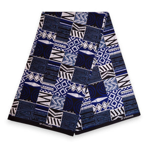 Afrikaanse print stof - Blauw Bogolan Mosaic - 100% katoen