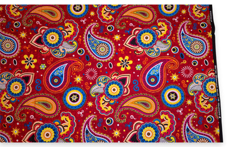 Afrikaanse print stof - Rood Blauw Paisley - 100% katoen
