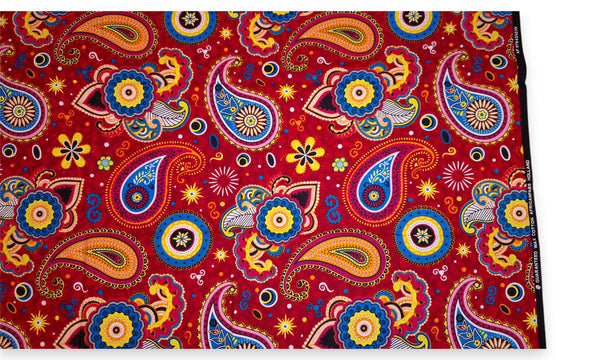 Afrikaanse print stof - Rood Blauw Paisley - 100% katoen