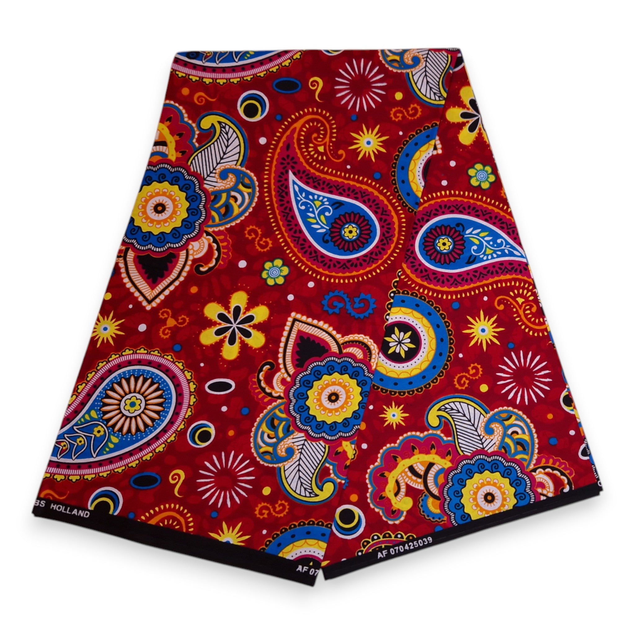Afrikaanse print stof - Rood Blauw Paisley - 100% katoen