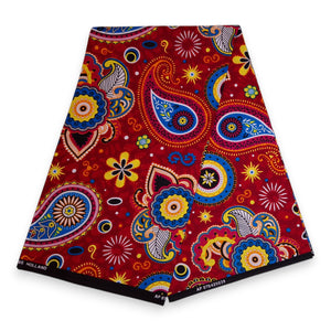 Afrikaanse print stof - Rood Blauw Paisley - 100% katoen