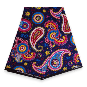 Afrikaanse print stof - Blauw Roze Paisley - 100% katoen