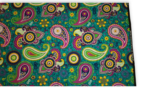 Afrikaanse print stof - Turquoise Paars Paisley - 100% katoen
