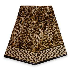 Afrikaanse print stof - Zwart Geel Ndop Cameroon - 100% katoen