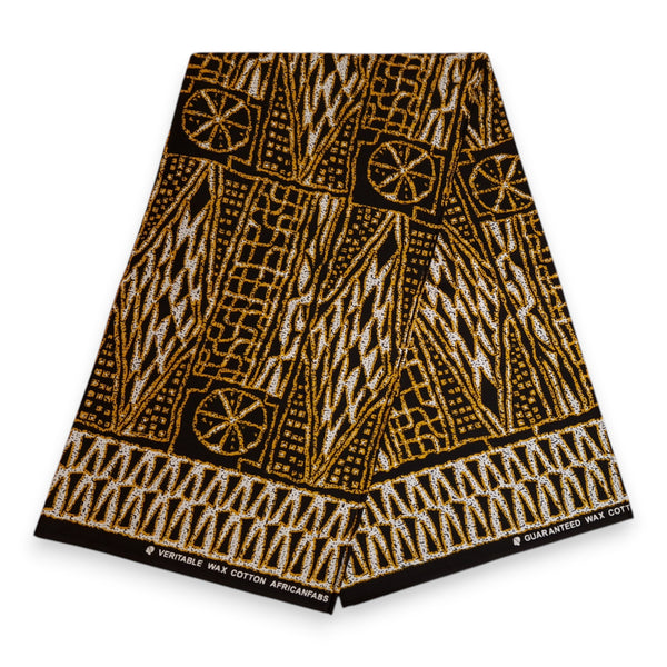Afrikaanse print stof - Zwart Geel Ndop Cameroon - 100% katoen