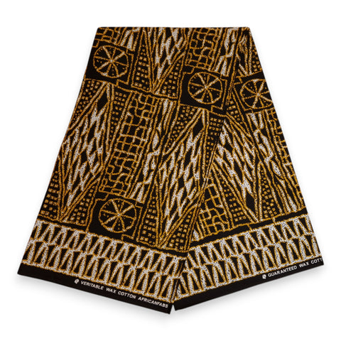 Afrikaanse print stof - Zwart Geel Ndop Cameroon - 100% katoen