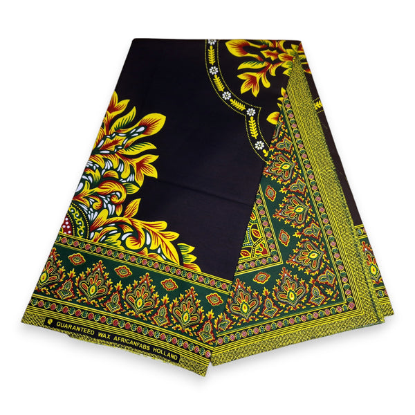 Afrikaanse print stof - Zwarte Java Design Dashiki stof- 100% katoen