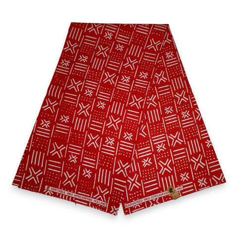 Afrikaanse Rode X Bogolan / Mud cloth print stof - Traditioneel uit Mali 100% katoen