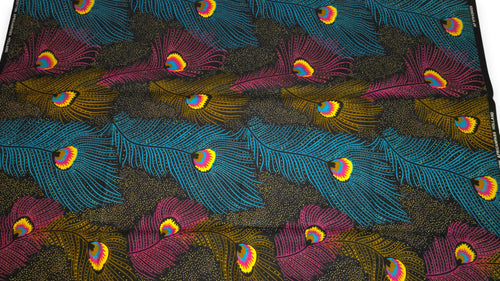 Afrikaanse wax print stof - Roze Blauw Royal Peacock - 100% katoen