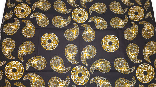 Afrikaanse wax print stof - Zwart Olijfgroen Paisley Sun - 100% katoen