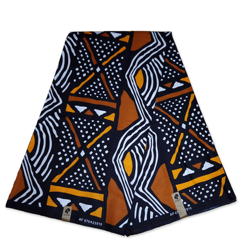 Afrikaanse print stof - Bruin Oranje Bogolan / Mud cloth AF-4008 - 100% katoen