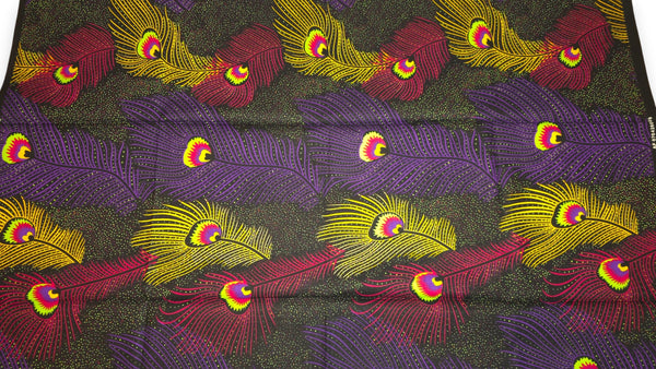 Afrikaanse wax print stof - Paars Geel Royal Peacock - 100% katoen