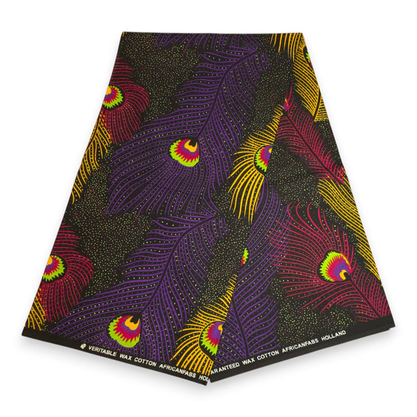 African Wax print fabric - Purple Yellow Royal Peacock - 100% cotton