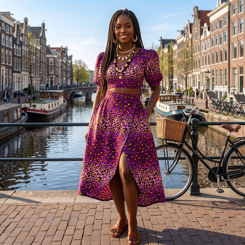 Afrikaanse wax print stof - Paars Luipaard Spots - 100% katoen