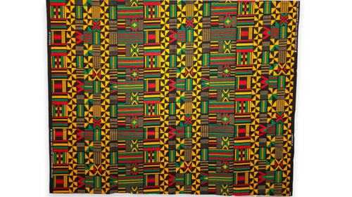 Afrikaanse wax print stof - Zwart Groen Kente Print Ghana - 100% katoen