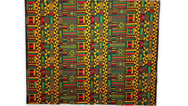 Afrikaanse wax print stof - Zwart Groen Kente Print Ghana - 100% katoen