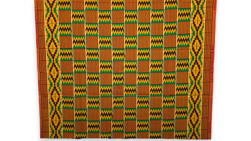 Afrikaanse wax print stof - Groen Kente Print Zigzag Ghana - 100% katoen