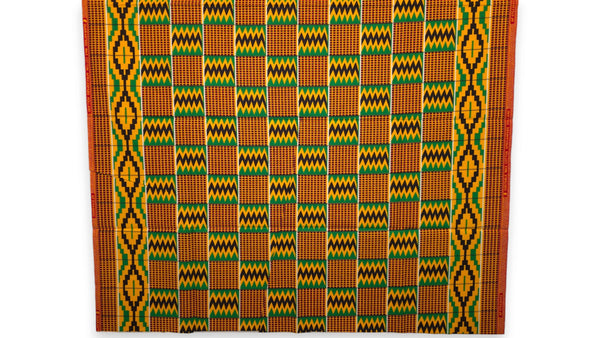 Afrikaanse wax print stof - Groen Kente Print Zigzag Ghana - 100% katoen