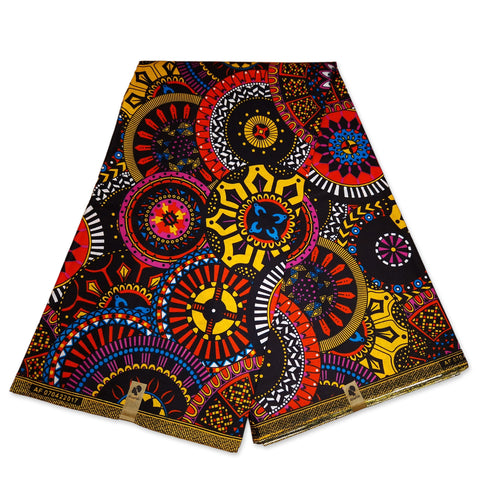 Afrikaanse print stof - Donker Multicolor disks - 100% katoen