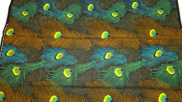 Afrikaanse wax print stof - Bruin Petrol Royal Peacock - 100% katoen