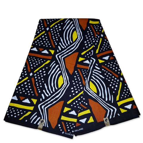 Afrikaanse print stof - Gele Bogolan / Mud cloth AF-4025 - 100% katoen