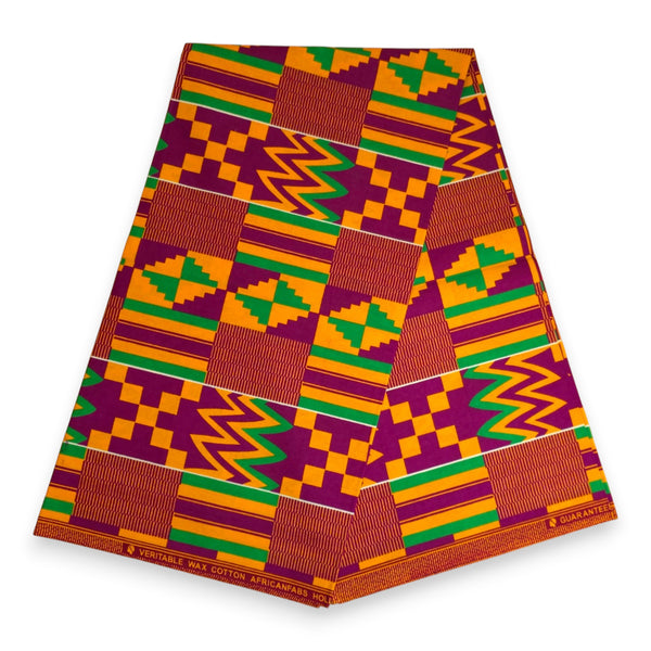 African Wax print fabric - Purple Green Kente Print Ghana - 100% cotton
