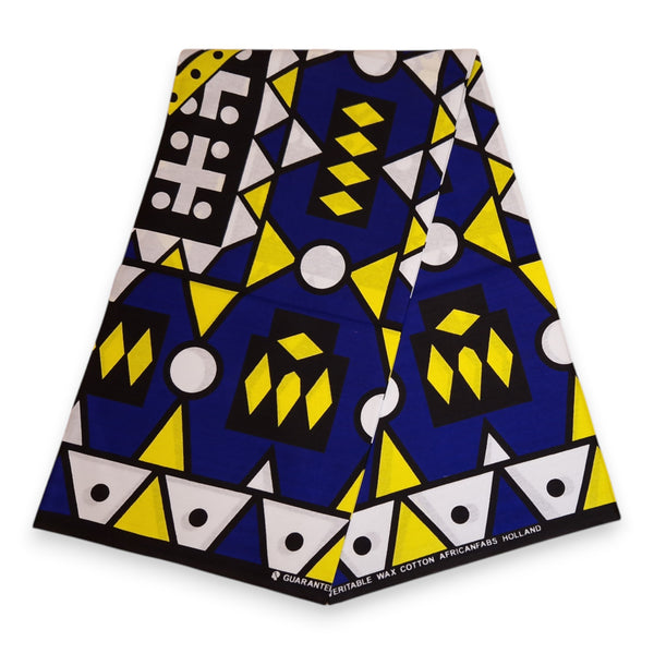 Afrikaanse print stof - Blauw Gele Samakaka / Samacaca (Angola) - 100% katoen
