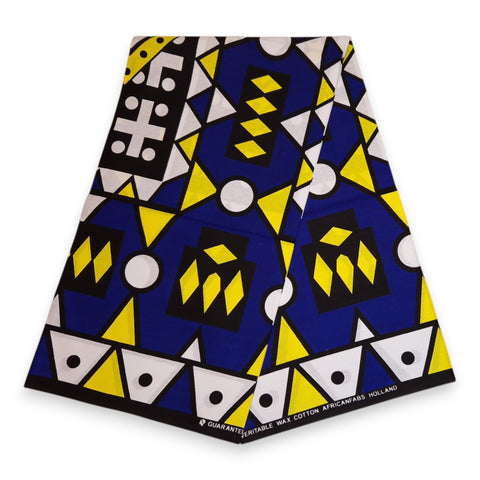 Afrikaanse print stof - Blauw Gele Samakaka / Samacaca (Angola) - 100% katoen