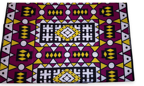 Afrikaanse print stof - Paars Gele Samakaka / Samacaca (Angola) - 100% katoen