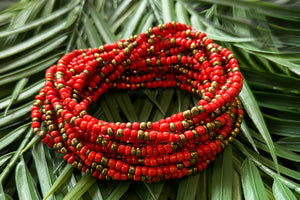 Waist Beads / Afrikaanse Heupketting - EBO - Rood / goud (elastisch)