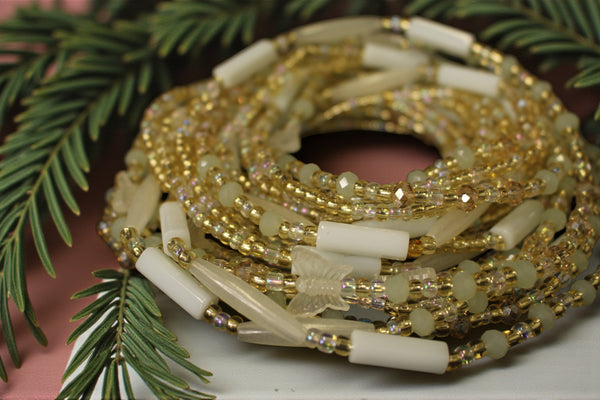 Waist Beads / Afrikaanse Heupketting - ISIUWA - Wit- Glow in the dark (elastisch)