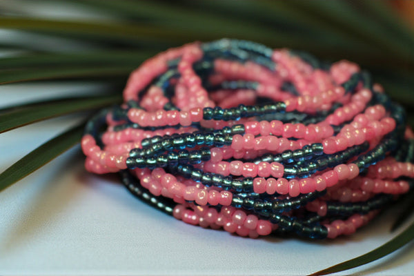 Waist Beads / Afrikaanse Heupketting - ADODO- Blauw / roze (elastisch)