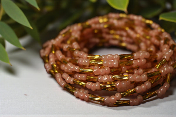 Waist Beads / Afrikaanse Heupketting - AGBUZA - Roze / goud (elastisch)