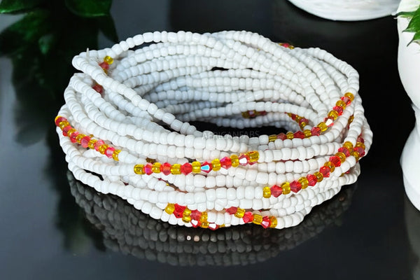 Waist Beads / Afrikaanse Heupketting - ADU - Wit / rood (elastisch)