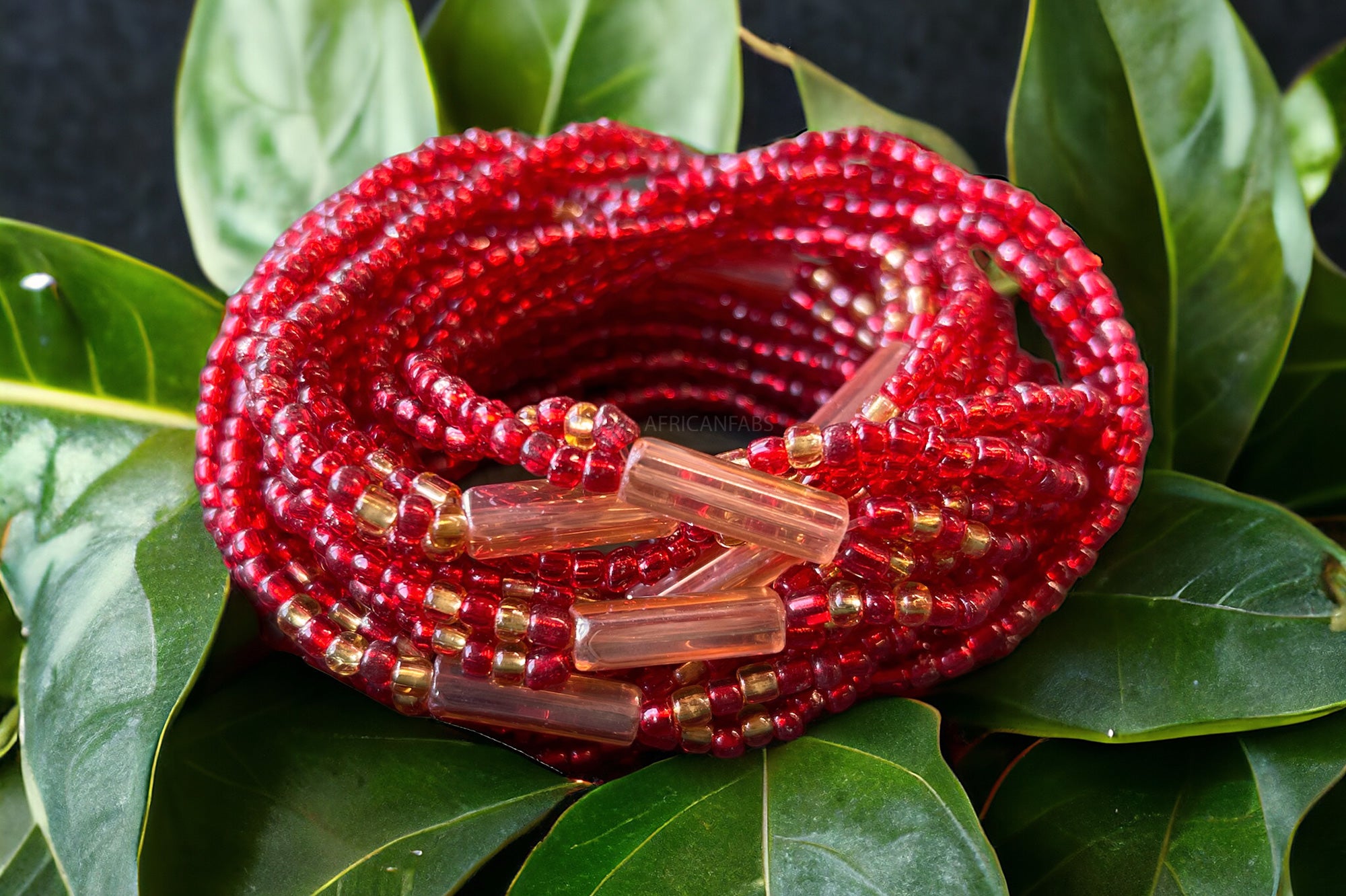 3 in 1 Waist Beads / Afrikaanse Heupketting - ABENI - Rood (elastisch)