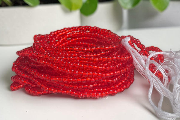 Waist Beads / Afrikaanse Heupketting -  Abiémwénse - Rood (Traditioneel niet-elastisch koord)