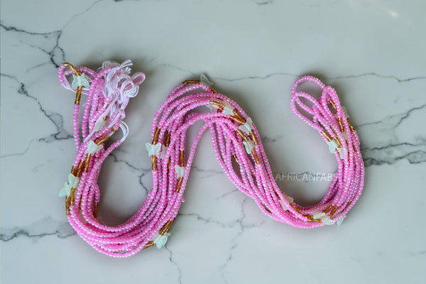 Waist Beads / Afrikaanse Heupketting -  Roze Butterfly Damilola (Traditioneel niet-elastisch koord)