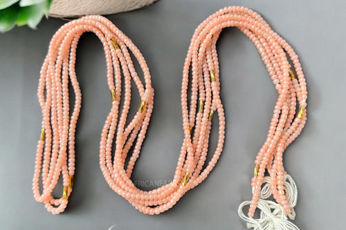 Waist Beads / Afrikaanse Heupketting -  Ogbe -  Perzik / goud (Traditioneel niet-elastisch koord)