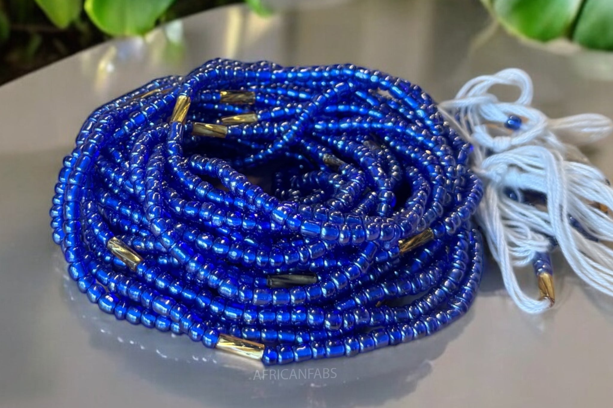  (Belangrijk: graag lezen) Waist Beads / Afrikaanse Heupketting - Blauw (Traditioneel niet-elastisch koord)