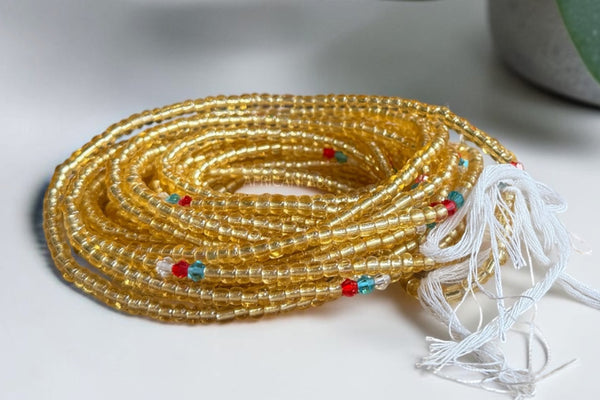 Waist Beads / Afrikaanse Heupketting - Binbo -  Goud (Traditioneel niet-elastisch koord)