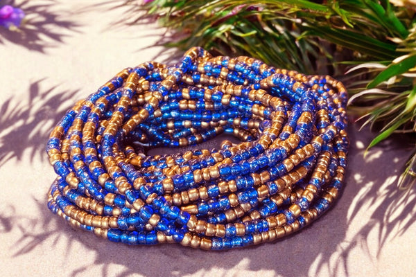 Waist Beads / Afrikaanse Heupketting - Keke -  Blauw (Traditioneel niet-elastisch koord)