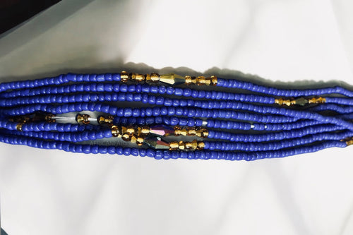 Waist Beads / Afrikaanse Heupketting - Chi -  Blauw mix (Traditioneel niet-elastisch koord)