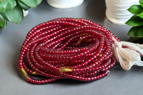 Waist Beads / Afrikaanse Heupketting -  Ike - Rood / goud (Traditioneel niet-elastisch koord)
