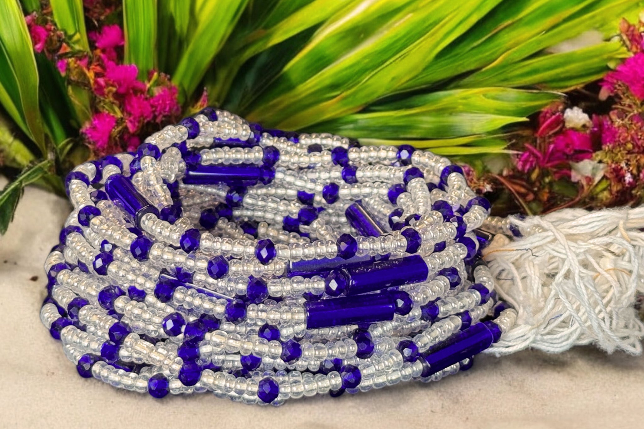  (Belangrijk: graag lezen) Waist Beads / Afrikaanse Heupketting - Blauw (Traditioneel niet-elastisch koord)