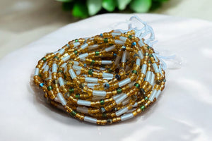 Waist Beads / Afrikaanse Heupketting - Uche - Goud / wit (Traditioneel niet-elastisch koord)