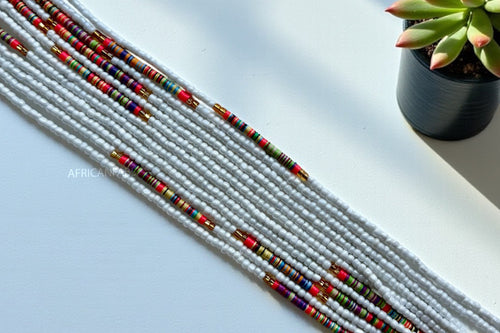 Waist Beads / Afrikaanse Heupketting - Osi - Wit / goud (Traditioneel niet-elastisch koord)