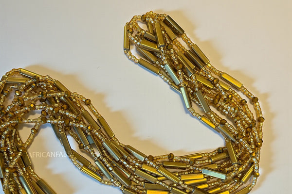 Waist Beads / Afrikaanse Heupketting - Amina - Goud (Traditioneel niet-elastisch koord)