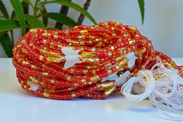 Waist Beads / Afrikaanse Heupketting -  Osime - Rood (Traditioneel niet-elastisch koord)