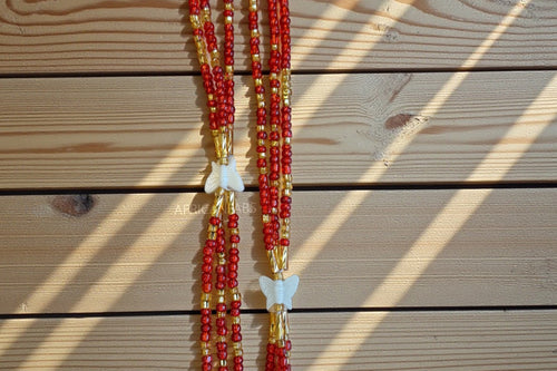 Waist Beads / Afrikaanse Heupketting -  Osime - Rood (Traditioneel niet-elastisch koord)